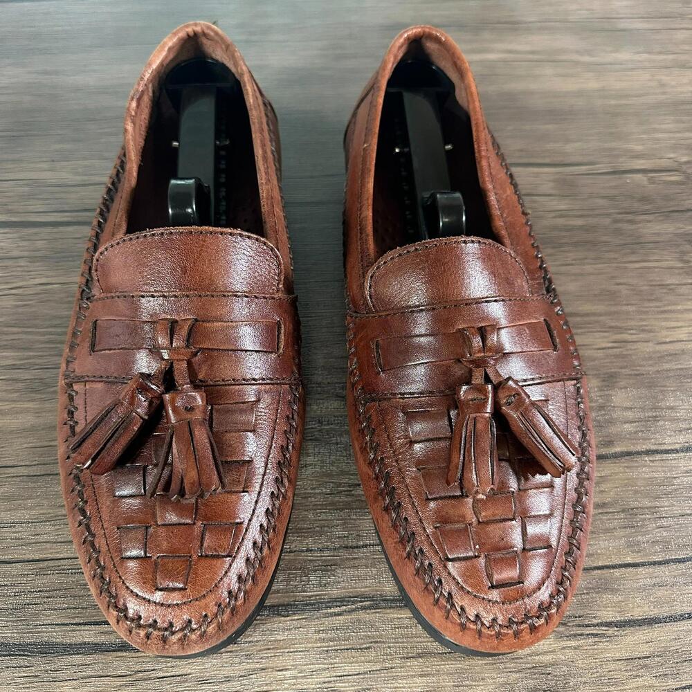 Woodbridge Men’s Brazilian Woven Leather Loafers with Tassels Brown Size 8.5